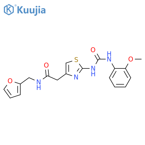 N-(furan-2-yl)methyl-2-(2-{(2-methoxyphenyl)carbamoylamino}-1,3-thiazol-4-yl)acetamide structure