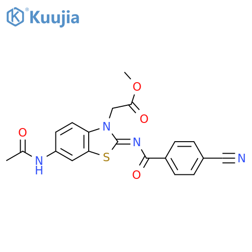 methyl 2-(2Z)-2-(4-cyanobenzoyl)imino-6-acetamido-2,3-dihydro-1,3-benzothiazol-3-ylacetate structure