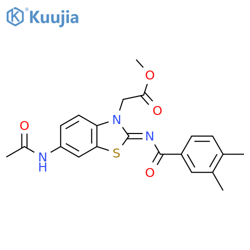 methyl 2-(2Z)-2-(3,4-dimethylbenzoyl)imino-6-acetamido-2,3-dihydro-1,3-benzothiazol-3-ylacetate structure