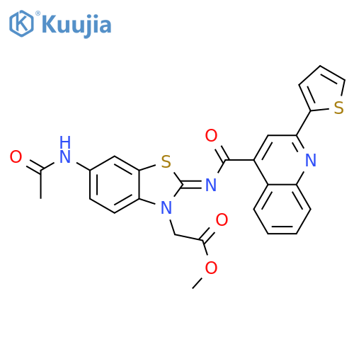 methyl 2-(2Z)-6-acetamido-2-{2-(thiophen-2-yl)quinoline-4-carbonylimino}-2,3-dihydro-1,3-benzothiazol-3-ylacetate structure