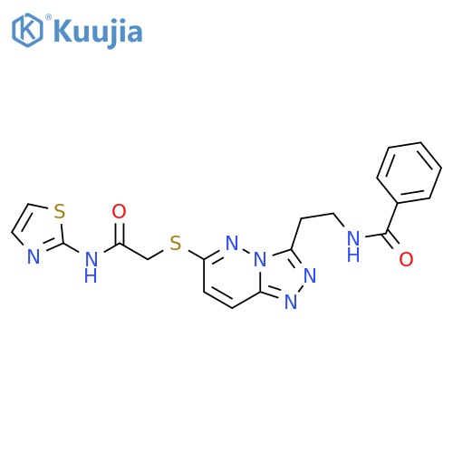 N-{2-6-({(1,3-thiazol-2-yl)carbamoylmethyl}sulfanyl)-1,2,4triazolo4,3-bpyridazin-3-ylethyl}benzamide structure