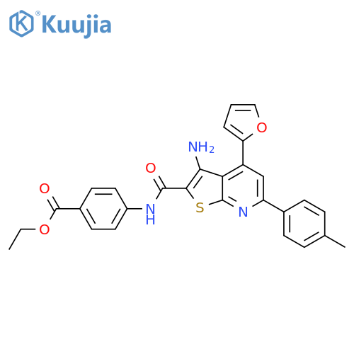 ethyl 4-3-amino-4-(furan-2-yl)-6-(4-methylphenyl)thieno2,3-bpyridine-2-amidobenzoate structure