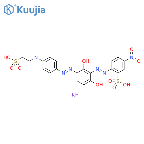 Benzenesulfonic acid, 2-[2-[2,6-dihydroxy-3-[2-[4-[methyl(2-sulfoethyl)amino]phenyl]diazenyl]phenyl]diazenyl]-5-nitro-, potassium salt (1:2) structure