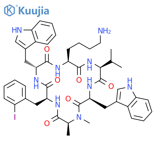 CYCLO(N-METHYL-L-ALANYL-2-IODO-L-PHENYLALANYL-D-TRYPTOPHYL-L-LYSYL-L-VALYL-L-TRYPTOPHYL) structure
