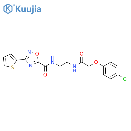 <br>N-(2-{[(4-chlorophenoxy)acetyl]amino}ethyl)-3-(thiophen-2-yl)-1,2,4-oxadiaz ole-5-carboxamide structure