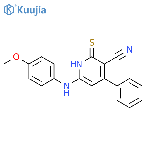 3-Pyridinecarbonitrile,1,2-dihydro-6-[(4-methoxyphenyl)amino]-4-phenyl-2-thioxo- structure
