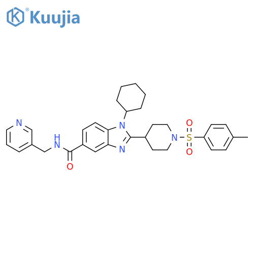 1-Cyclohexyl-N-(pyridin-3-ylmethyl)-2-(1-tosylpiperidin-4-yl)-1H-benzo[d]imidazole-5-carboxamide structure