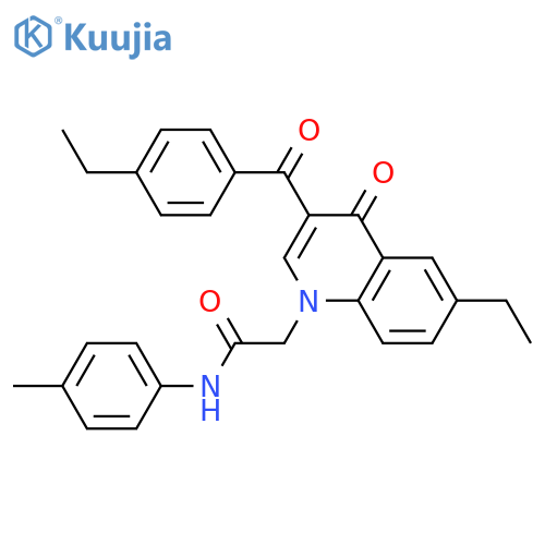 2-6-ethyl-3-(4-ethylbenzoyl)-4-oxo-1,4-dihydroquinolin-1-yl-N-(4-methylphenyl)acetamide structure