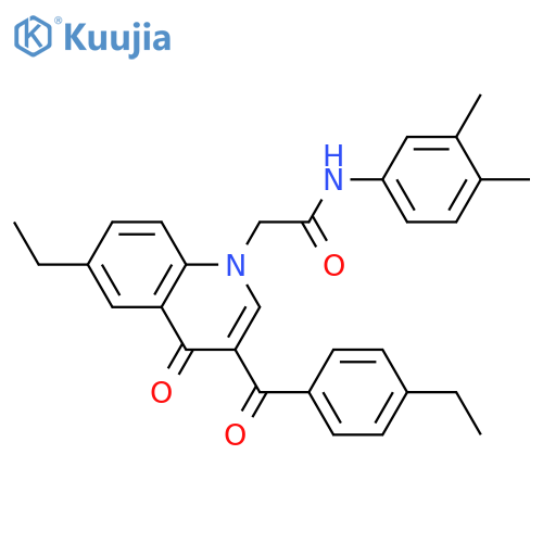 N-(3,4-dimethylphenyl)-2-6-ethyl-3-(4-ethylbenzoyl)-4-oxo-1,4-dihydroquinolin-1-ylacetamide structure