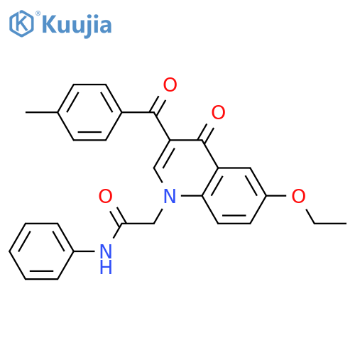 2-6-ethoxy-3-(4-methylbenzoyl)-4-oxo-1,4-dihydroquinolin-1-yl-N-phenylacetamide structure