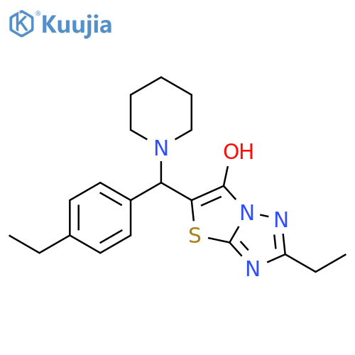 2-ethyl-5-(4-ethylphenyl)(piperidin-1-yl)methyl-1,2,4triazolo3,2-b1,3thiazol-6-ol structure