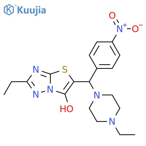 2-ethyl-5-(4-ethylpiperazin-1-yl)(4-nitrophenyl)methyl-1,2,4triazolo3,2-b1,3thiazol-6-ol structure