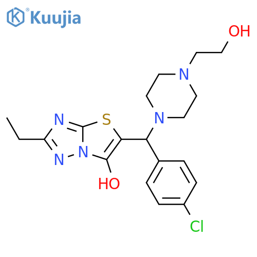 5-(4-chlorophenyl)4-(2-hydroxyethyl)piperazin-1-ylmethyl-2-ethyl-1,2,4triazolo3,2-b1,3thiazol-6-ol structure