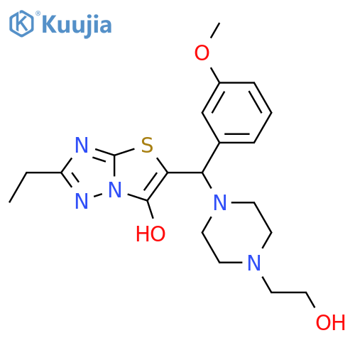 2-ethyl-5-{4-(2-hydroxyethyl)piperazin-1-yl(3-methoxyphenyl)methyl}-1,2,4triazolo3,2-b1,3thiazol-6-ol structure