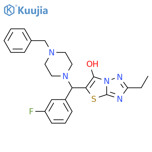 5-(4-benzylpiperazin-1-yl)(3-fluorophenyl)methyl-2-ethyl-1,2,4triazolo3,2-b1,3thiazol-6-ol structure