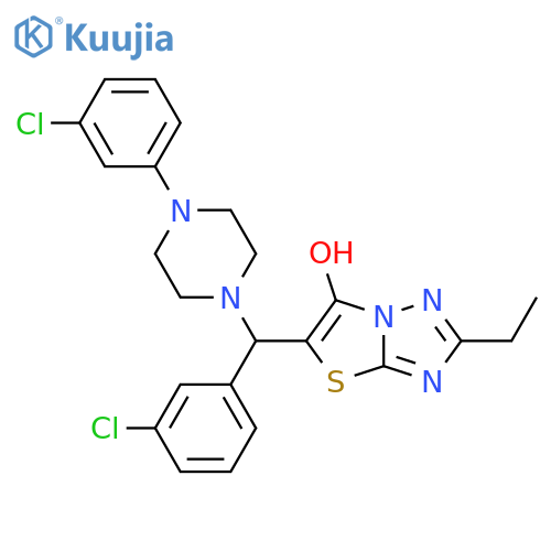 5-(3-chlorophenyl)4-(3-chlorophenyl)piperazin-1-ylmethyl-2-ethyl-1,2,4triazolo3,2-b1,3thiazol-6-ol structure