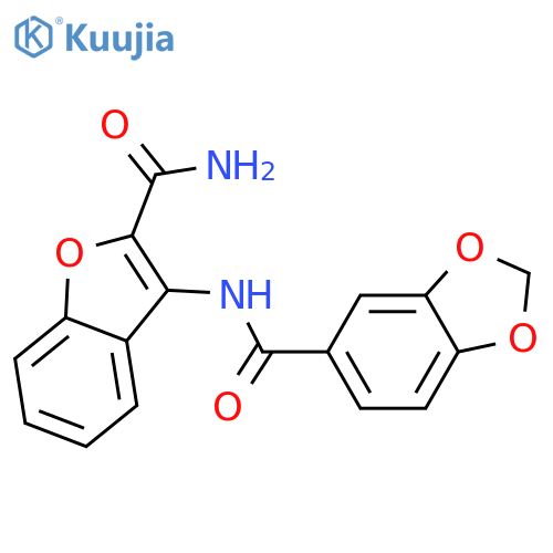 N-(2-carbamoyl-1-benzofuran-3-yl)-2H-1,3-benzodioxole-5-carboxamide structure