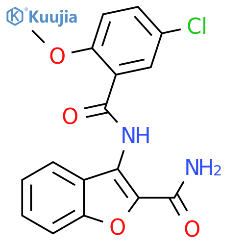 3-(5-chloro-2-methoxybenzamido)-1-benzofuran-2-carboxamide structure