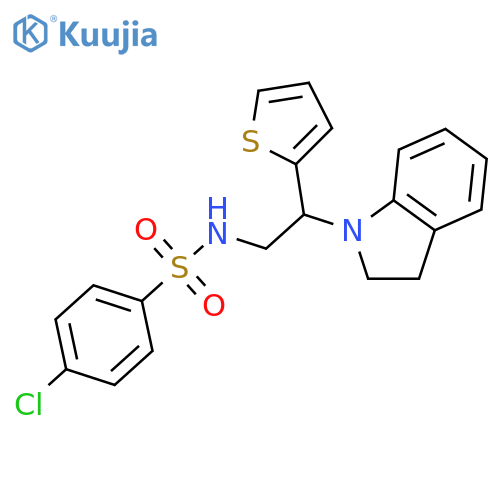 4-chloro-N-2-(2,3-dihydro-1H-indol-1-yl)-2-(thiophen-2-yl)ethylbenzene-1-sulfonamide structure