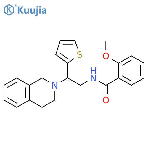 2-methoxy-N-2-(1,2,3,4-tetrahydroisoquinolin-2-yl)-2-(thiophen-2-yl)ethylbenzamide structure