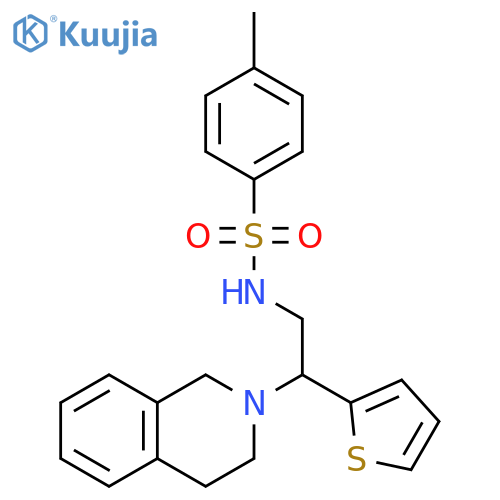 4-methyl-N-2-(1,2,3,4-tetrahydroisoquinolin-2-yl)-2-(thiophen-2-yl)ethylbenzene-1-sulfonamide structure