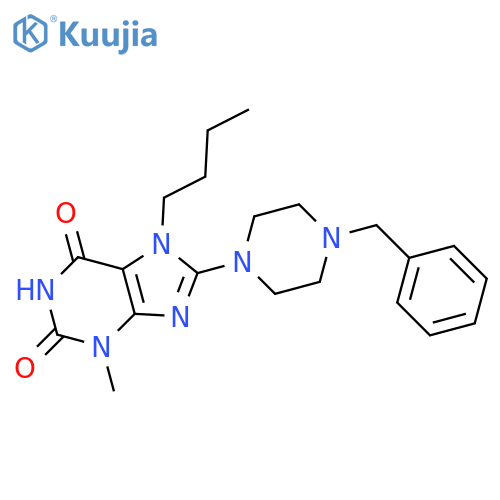 8-(4-benzylpiperazin-1-yl)-7-butyl-3-methyl-2,3,6,7-tetrahydro-1H-purine-2,6-dione structure
