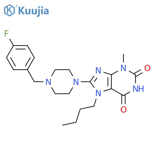 7-butyl-8-{4-(4-fluorophenyl)methylpiperazin-1-yl}-3-methyl-2,3,6,7-tetrahydro-1H-purine-2,6-dione structure