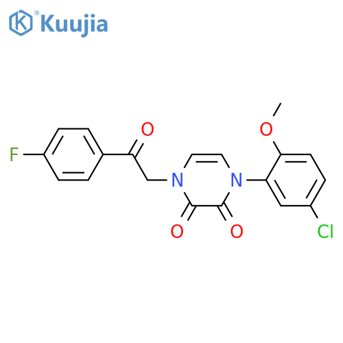 1-(5-chloro-2-methoxyphenyl)-4-2-(4-fluorophenyl)-2-oxoethyl-1,2,3,4-tetrahydropyrazine-2,3-dione structure