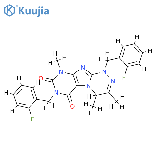1,7-bis(2-fluorophenyl)methyl-3,4,9-trimethyl-1H,4H,6H,7H,8H,9H-1,2,4triazino4,3-gpurine-6,8-dione structure