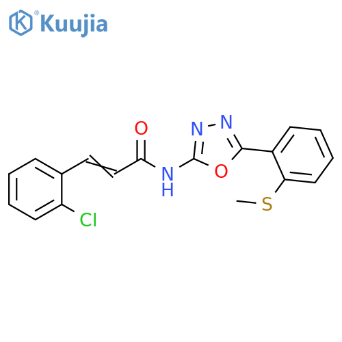 (2E)-3-(2-chlorophenyl)-N-{5-2-(methylsulfanyl)phenyl-1,3,4-oxadiazol-2-yl}prop-2-enamide structure