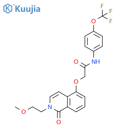 2-{2-(2-methoxyethyl)-1-oxo-1,2-dihydroisoquinolin-5-yloxy}-N-4-(trifluoromethoxy)phenylacetamide structure