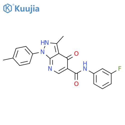 N-(3-fluorophenyl)-3-methyl-1-(4-methylphenyl)-4-oxo-1H,4H,7H-pyrazolo3,4-bpyridine-5-carboxamide structure