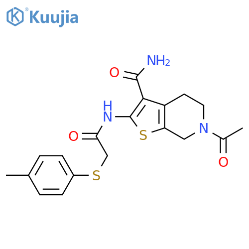 6-acetyl-2-{2-(4-methylphenyl)sulfanylacetamido}-4H,5H,6H,7H-thieno2,3-cpyridine-3-carboxamide structure