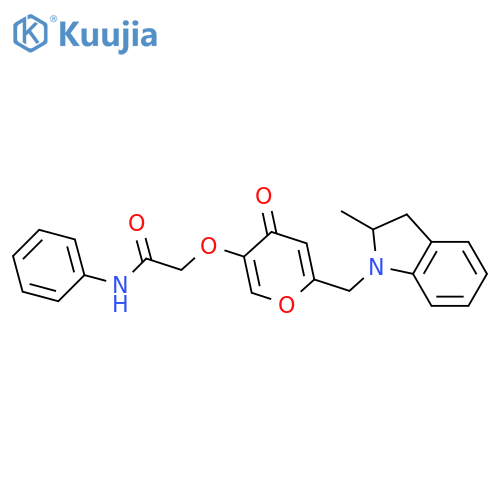 2-({6-(2-methyl-2,3-dihydro-1H-indol-1-yl)methyl-4-oxo-4H-pyran-3-yl}oxy)-N-phenylacetamide structure