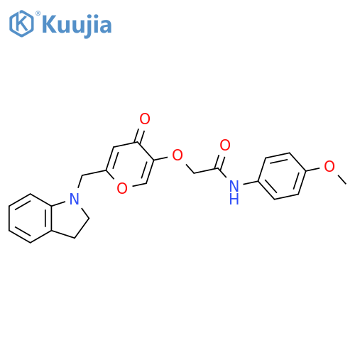 2-({6-(2,3-dihydro-1H-indol-1-yl)methyl-4-oxo-4H-pyran-3-yl}oxy)-N-(4-methoxyphenyl)acetamide structure