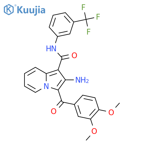 2-amino-3-(3,4-dimethoxybenzoyl)-N-3-(trifluoromethyl)phenylindolizine-1-carboxamide structure