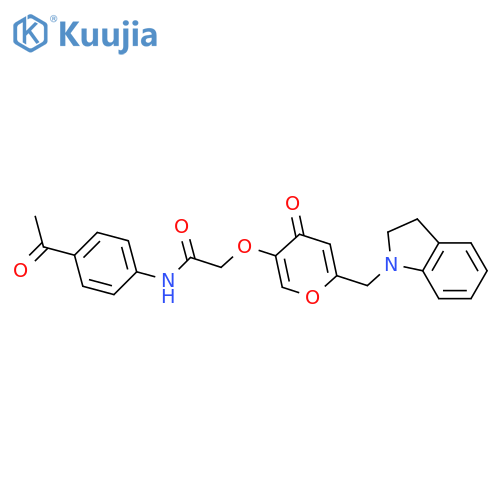 N-(4-acetylphenyl)-2-({6-(2,3-dihydro-1H-indol-1-yl)methyl-4-oxo-4H-pyran-3-yl}oxy)acetamide structure