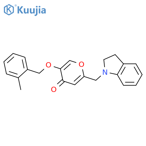 2-(2,3-dihydro-1H-indol-1-yl)methyl-5-(2-methylphenyl)methoxy-4H-pyran-4-one structure