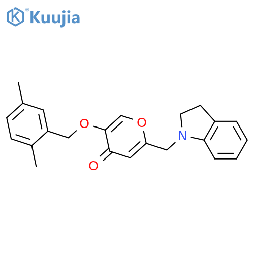 2-(2,3-dihydro-1H-indol-1-yl)methyl-5-(2,5-dimethylphenyl)methoxy-4H-pyran-4-one structure