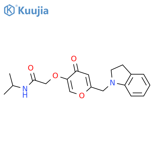 2-[6-(2,3-dihydroindol-1-ylmethyl)-4-oxopyran-3-yl]oxy-N-propan-2-ylacetamide structure