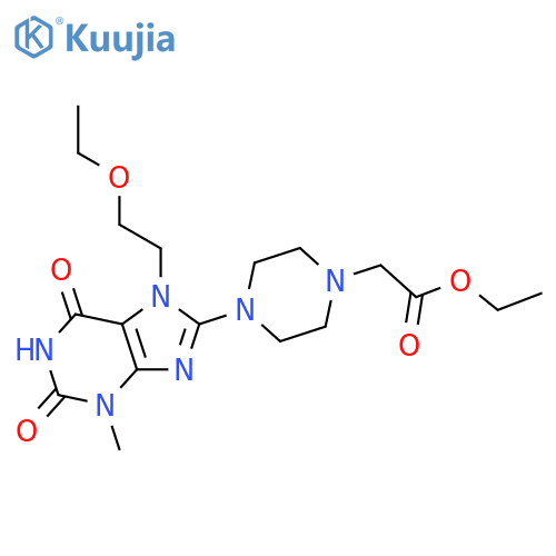 ethyl 2-[4-[7-(2-ethoxyethyl)-3-methyl-2,6-dioxopurin-8-yl]piperazin-1-yl]acetate structure