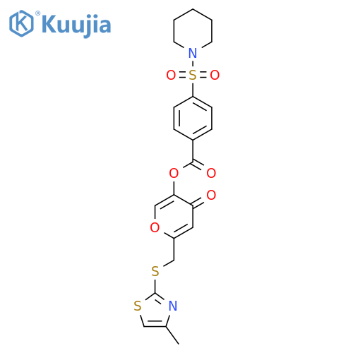 6-{(4-methyl-1,3-thiazol-2-yl)sulfanylmethyl}-4-oxo-4H-pyran-3-yl 4-(piperidine-1-sulfonyl)benzoate structure