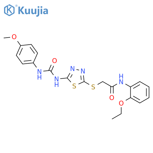 N-(2-ethoxyphenyl)-2-(5-{(4-methoxyphenyl)carbamoylamino}-1,3,4-thiadiazol-2-yl)sulfanylacetamide structure