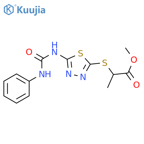 methyl 2-({5-(phenylcarbamoyl)amino-1,3,4-thiadiazol-2-yl}sulfanyl)propanoate structure