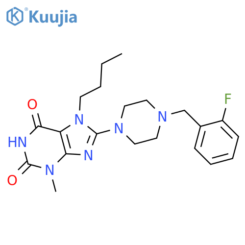 7-butyl-8-{4-(2-fluorophenyl)methylpiperazin-1-yl}-3-methyl-2,3,6,7-tetrahydro-1H-purine-2,6-dione structure