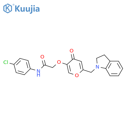 N-(4-chlorophenyl)-2-({6-(2,3-dihydro-1H-indol-1-yl)methyl-4-oxo-4H-pyran-3-yl}oxy)acetamide structure