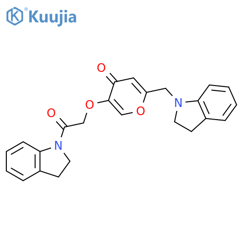 5-2-(2,3-dihydro-1H-indol-1-yl)-2-oxoethoxy-2-(2,3-dihydro-1H-indol-1-yl)methyl-4H-pyran-4-one structure