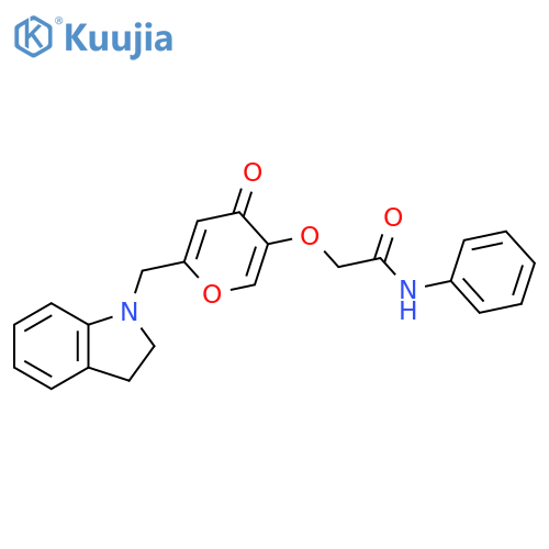 2-({6-(2,3-dihydro-1H-indol-1-yl)methyl-4-oxo-4H-pyran-3-yl}oxy)-N-phenylacetamide structure