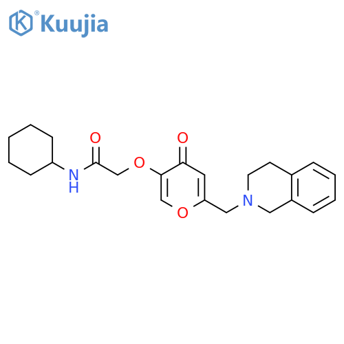 N-cyclohexyl-2-({4-oxo-6-(1,2,3,4-tetrahydroisoquinolin-2-yl)methyl-4H-pyran-3-yl}oxy)acetamide structure