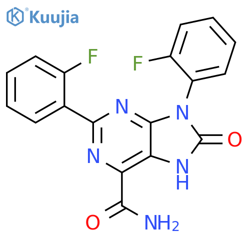 2,9-bis(2-fluorophenyl)-8-oxo-8,9-dihydro-7H-purine-6-carboxamide structure